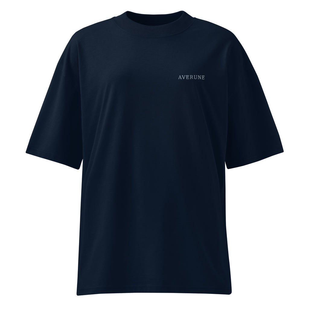 Front product view of the French Navy AVERUNE organic oversized T-shirt
